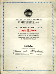 Union of Educational Institutions certificate 1926.