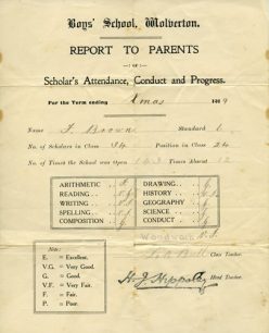 School Report to Parents Xmas 1919.