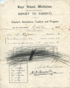 School Report to Parents Easter 1920.