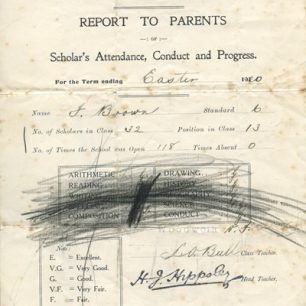 School Report to Parents Easter 1920.
