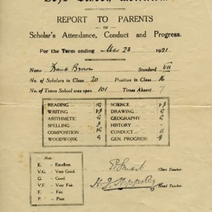 School report to Parents, March 1921.