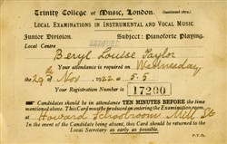 Appointment card for pianoforte examination.