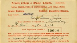 Appointment card for pianoforte examination.