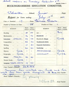 Wolverton Junior School report 1952.