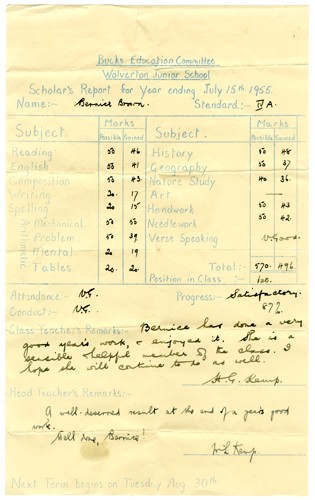 Wolverton Junior School report 1955.