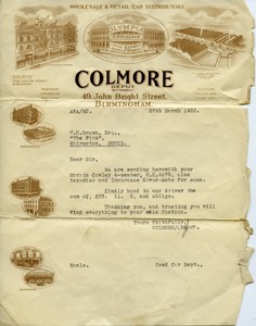 Letter to Mr. Brown from Colmore depot.