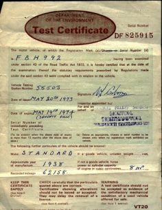 M.O.T. test certificate.