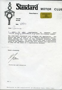 Letter  from the Standard Motor Club.