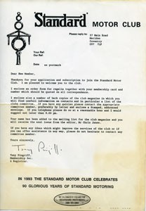 Letter  from the Standard Motor Club.
