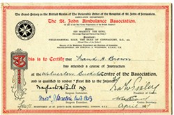 Certificate from St. John Ambulance Association.