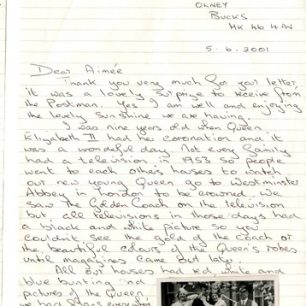 Letter to Aimee about the coronation of Elizabeth II.