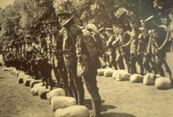 Slide of a photograph of soldiers with packs
