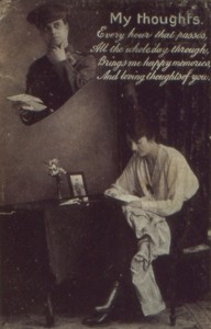 Slide of a postcard of a poem 'My Thoughts'