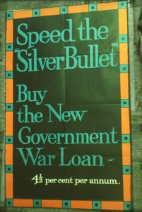 Slide of a poster 'Speed the Silver Bullet'