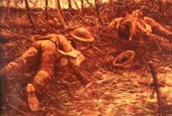 Slide of a painting of two bodies on a trench