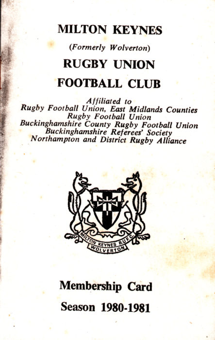 Milton Keynes Rugby Union Football Club Membership Card 1980-1981