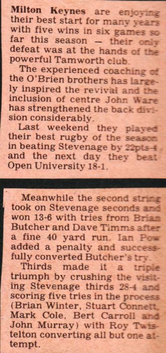 A further report of results against Stevenage and the Open Univversity