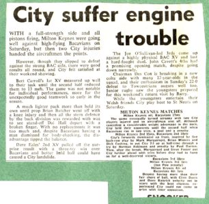 'City suffer engine trouble'; 'City's strength in depth'.