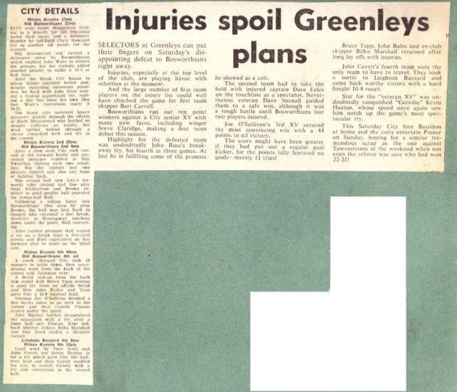 'Injuries spoil Greenleys plans';