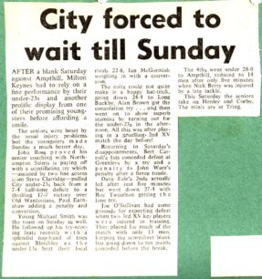 'City forced to wait till Sunday'; 'Focus on rugby'; 
'City under hammer'