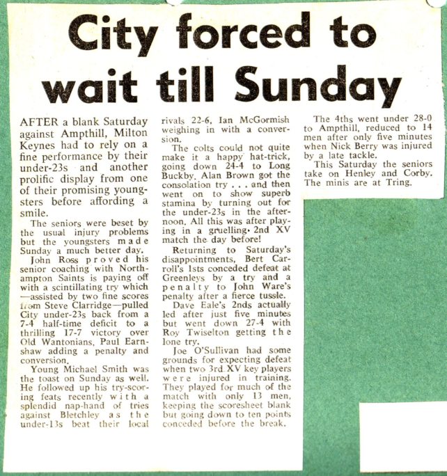 'City forced to wait till Sunday'; 'Focus on rugby';