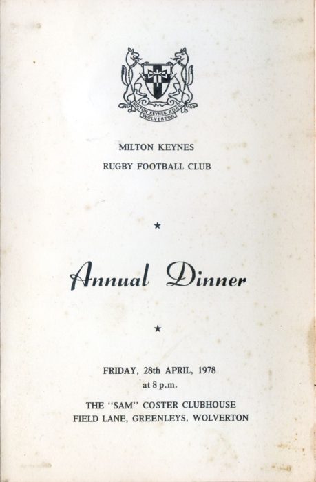 Milton Keynes Rugby Club Annual Dinner 28 April 1978