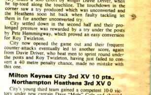 'Milton Keynes 2nd XV 16pts, Northampton Heathens 2nd XV 4'.