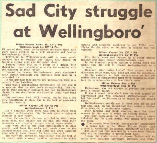 'Sad City struggle at Wellingboro'