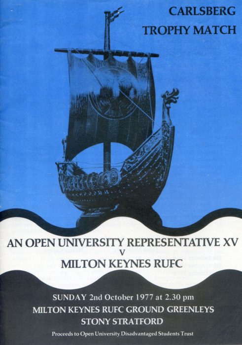 Programme for the Carlsberg Trophy Match. 'An Open University Representative XV verses Milton Keynes RUFC'.