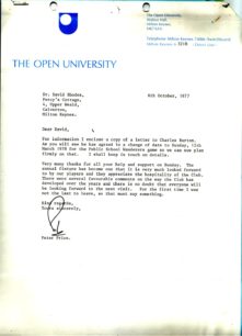 Letter from peter Price, The Open University, to MKRC .