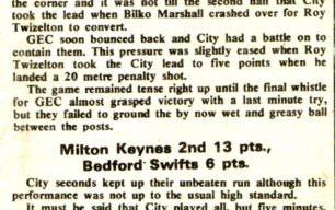 'Coventry GEC versus Milton Keynes City';
'Milton Keynes 2nd XV versus Bedford';
Photo of MKRC players.
