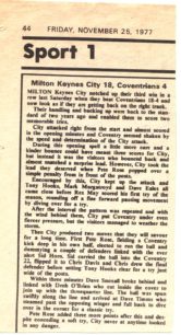 'Sport 1:  Milton Keynes City 18, Coventrians 4'
