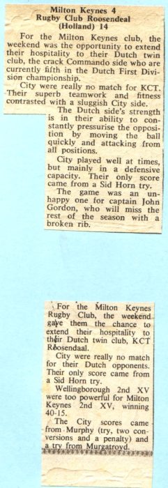Reports on Milton Keynes Rugby Club  4  v Roosendeal (Holland) 14