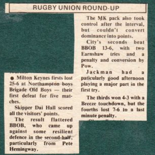'Rugby Union Round Up';
'Milton Keynes  shared the honours ?'