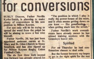 'From Pulpit to Second Row, Neville tries for conversions'.