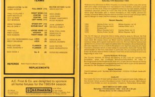 Match brochure MKRUFC 1st XV 10 December 1983