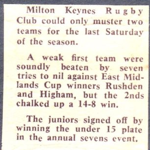 'Milton Keynes Rugby Club can only muster 2 teams ';   'Game could be up for 'lucky' Rugby dog'.