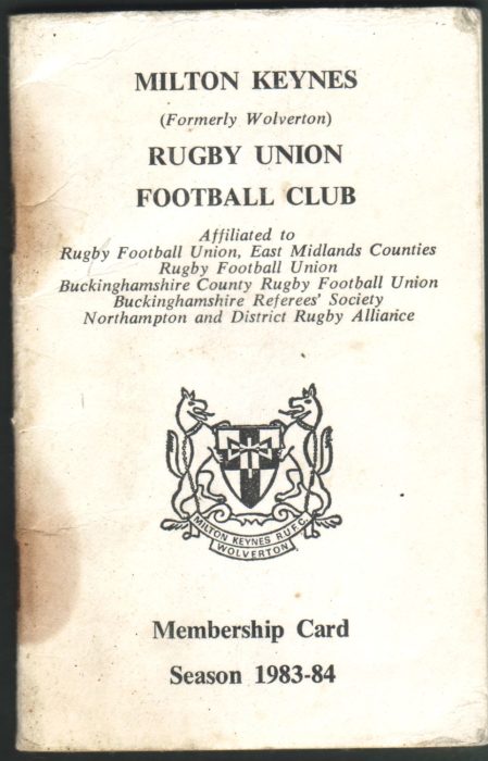 Milton Keynes Rugby Union Football Club Membership Card 1983-84 Season