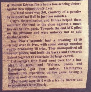 'Milton Keynes Firsts had low scoring victory v St Ives'