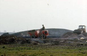 A construction site with dumper truck
