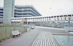 The multi-storey car park and walkway to Bletchley leisure centre