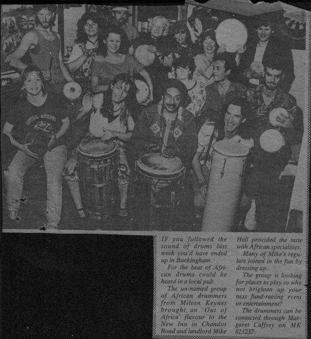 Newspaper cutting about African Drummers at the New Inn