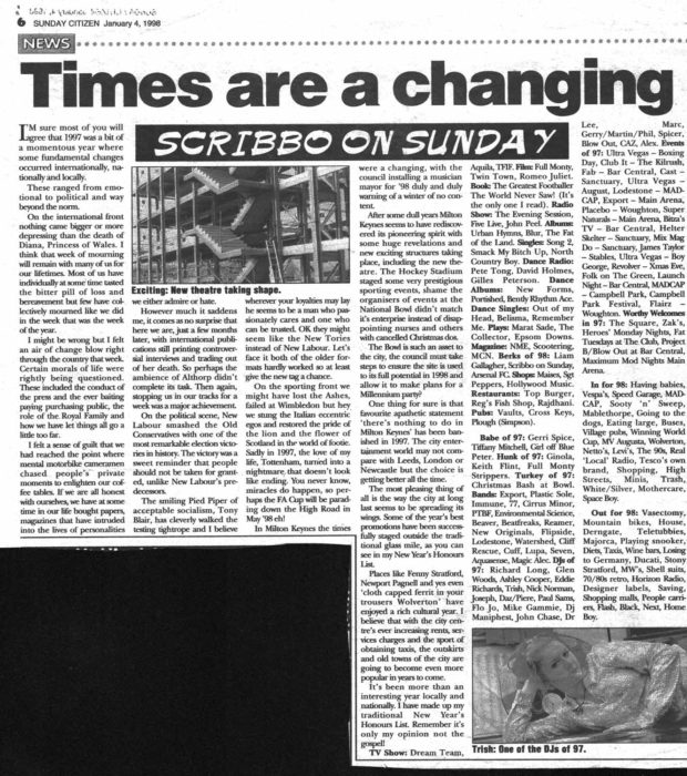 Newspaper article looking back at 1997 (best bands, best singles, etc.)