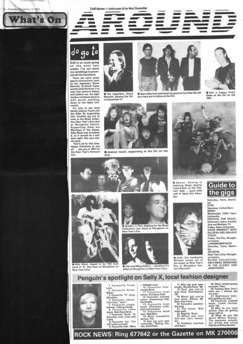 Newspaper article promoting 1990 Xmas and New Years Eve music events