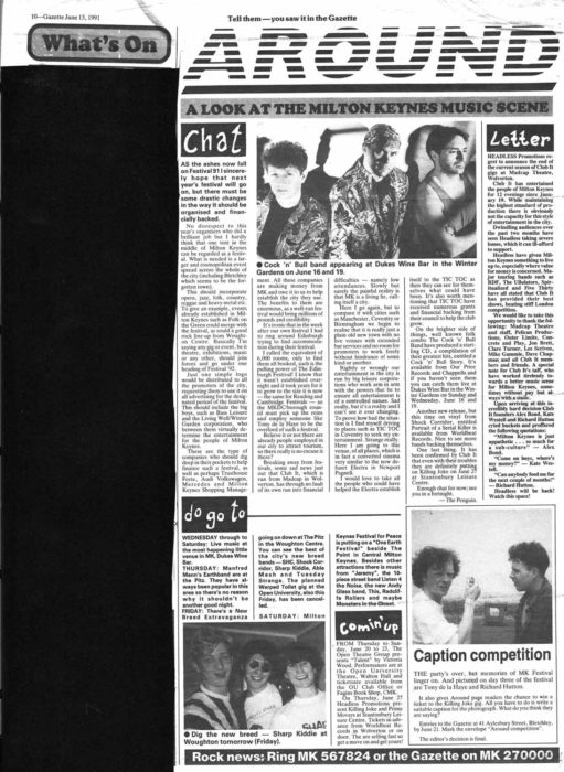 Newspaper article reviewing the MK Festival 91.