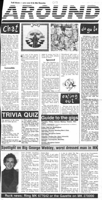 Newspaper articles: Local album reviews, upcoming gigs, Big George Webley.