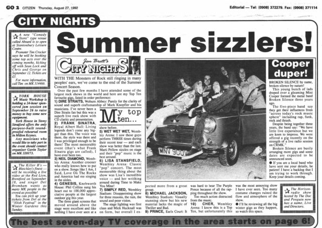 Newspaper articles about Broken Silence, York House Music Workshop, top ten Summer Music Concerts.