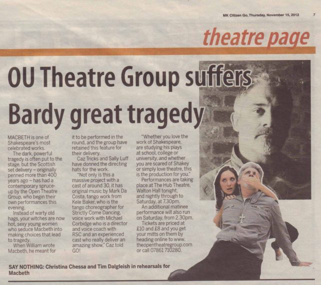 OU Theatre Group suffers Bardy great tragedy [newspaper article]