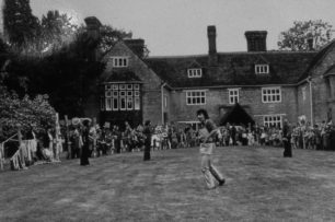 A performance on the lawn at Rectory Garden, Linford, 1980