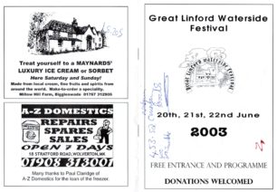 Front and back of Great Linford Festival programme 20th to 22nd June 2003